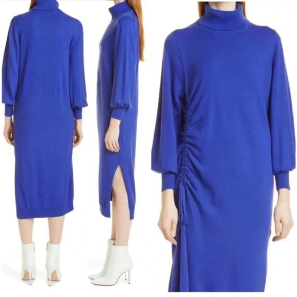 NWT TED BAKER LONDON AAVVAA Sweater Turtleneck Dress Blue Ruched Ted 2 = US 6 - Picture 5 of 13